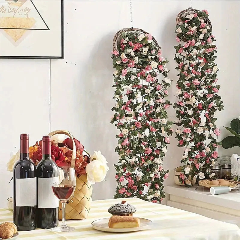 250CM Artificial Rose Flowers Vine For Wedding Decor Home Room Outdoor Garden Arch Rattan DIY