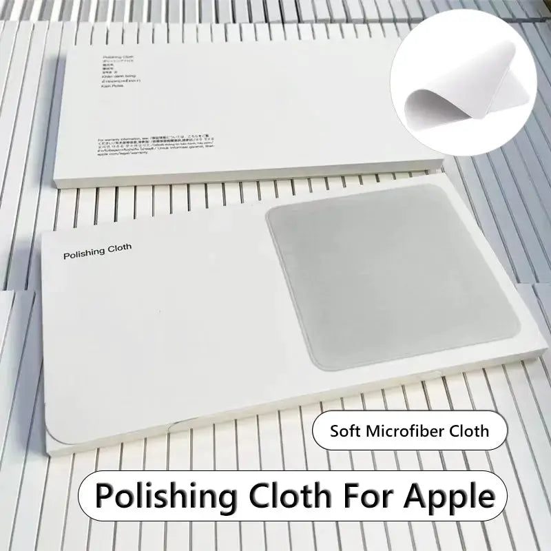 Polishing cloth for Apple devices by Simples Market; two white boxes with soft microfiber cloth inset.
