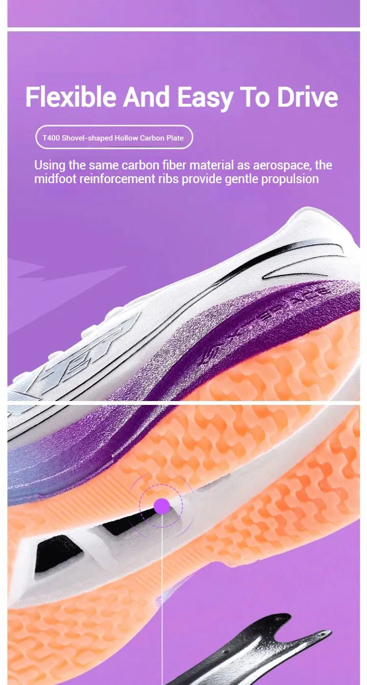 Xtep Shyft 1.0 men's running shoes; white upper, purple midsole, orange outsole