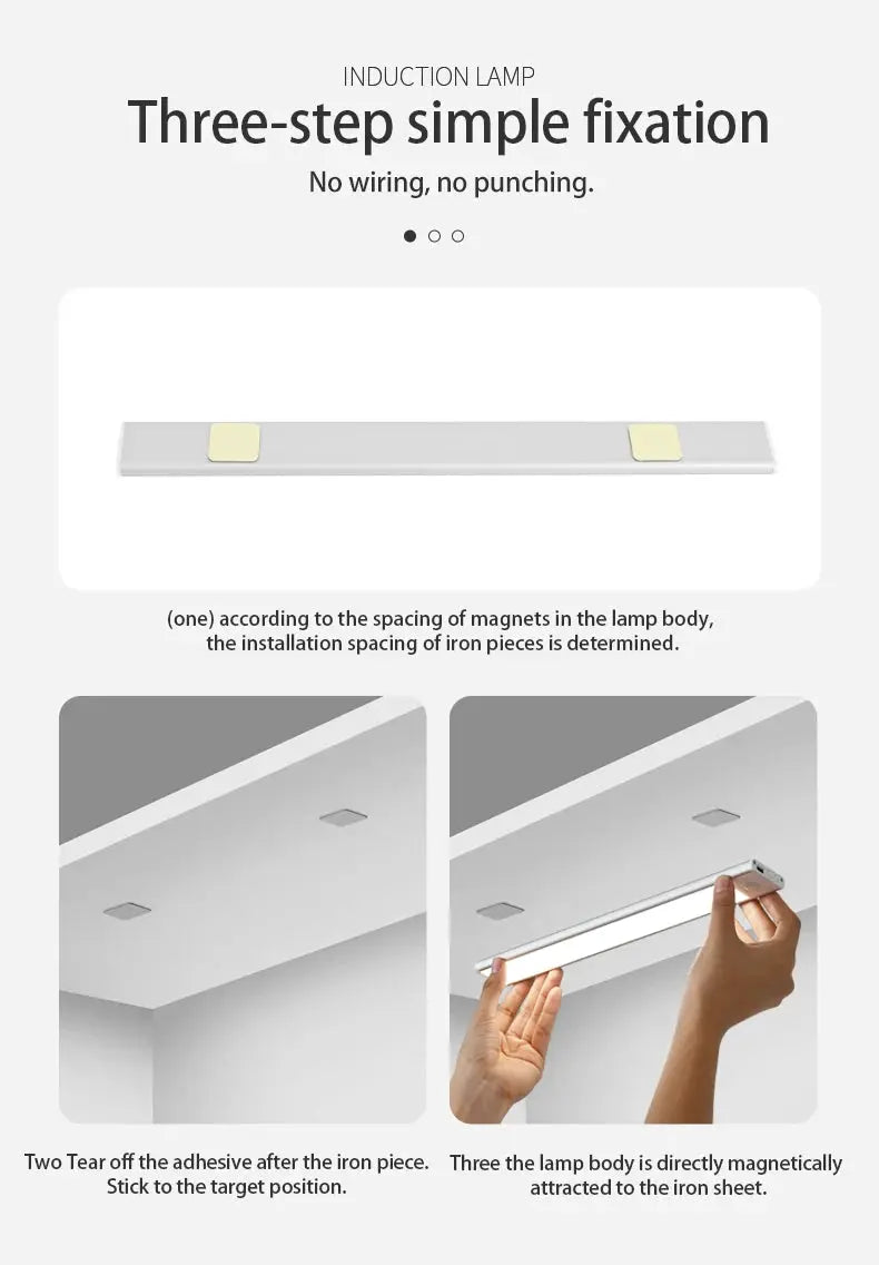 Simples Market LED motion sensor under-cabinet light, wireless USB, magnetic mounting with adhesive strips