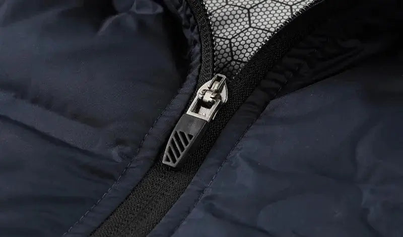 Men's navy duck-down winter jacket with zip closure, waterproof, 8XL