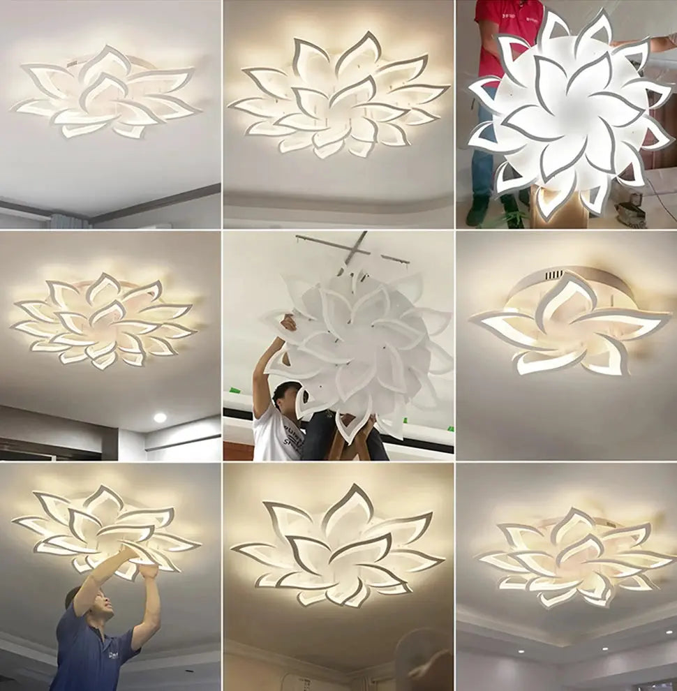 Nordic white flower ceiling pendant lamp by Simples Market, LED floral chandelier for modern rooms