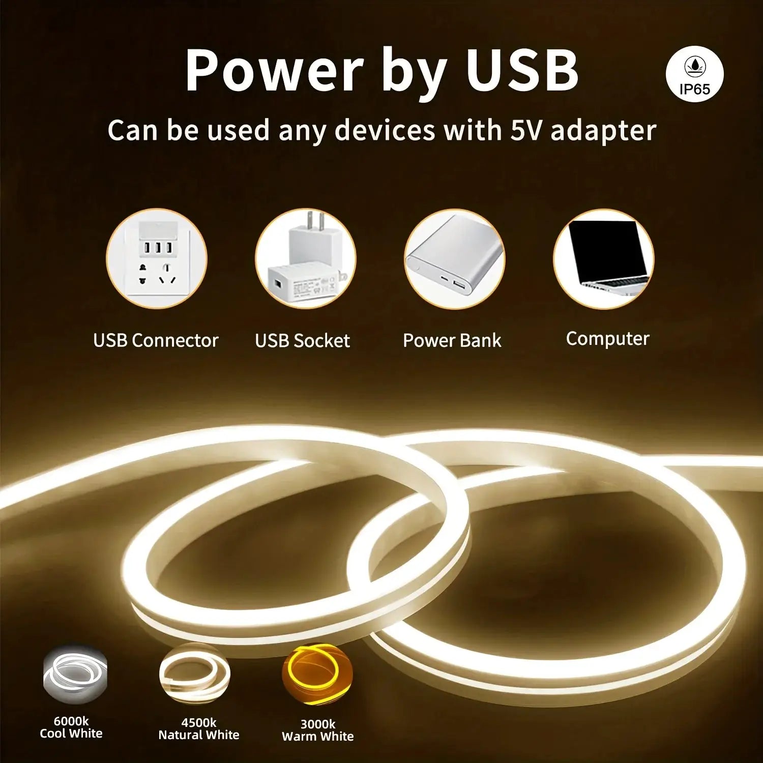 USB Neon Strip Light With Smart Touch Sensor Dimmable Flexible Ribbon Waterproof Rope Tube Lamp For DIY Home Decoration