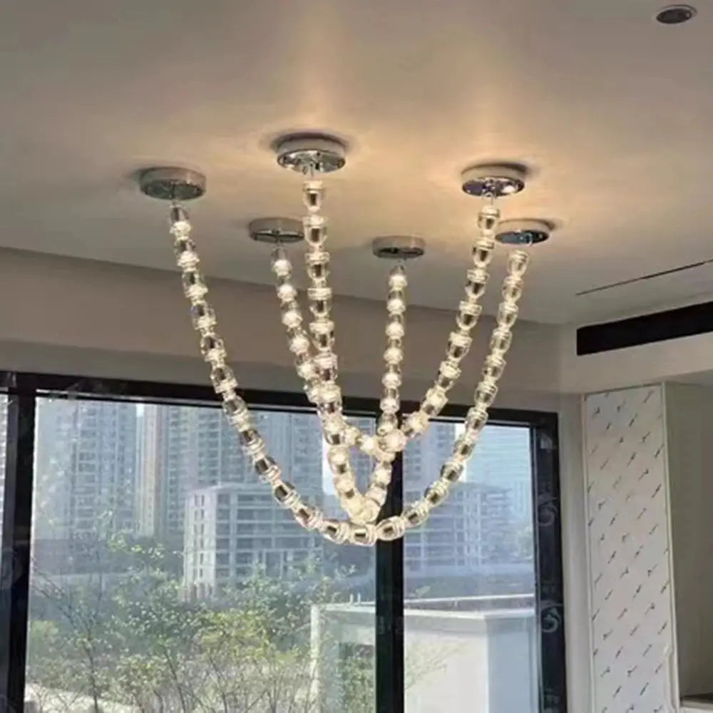 Necklace chandelier multi-strand ceiling light with clear crystal acrylic beads by Simples Market.