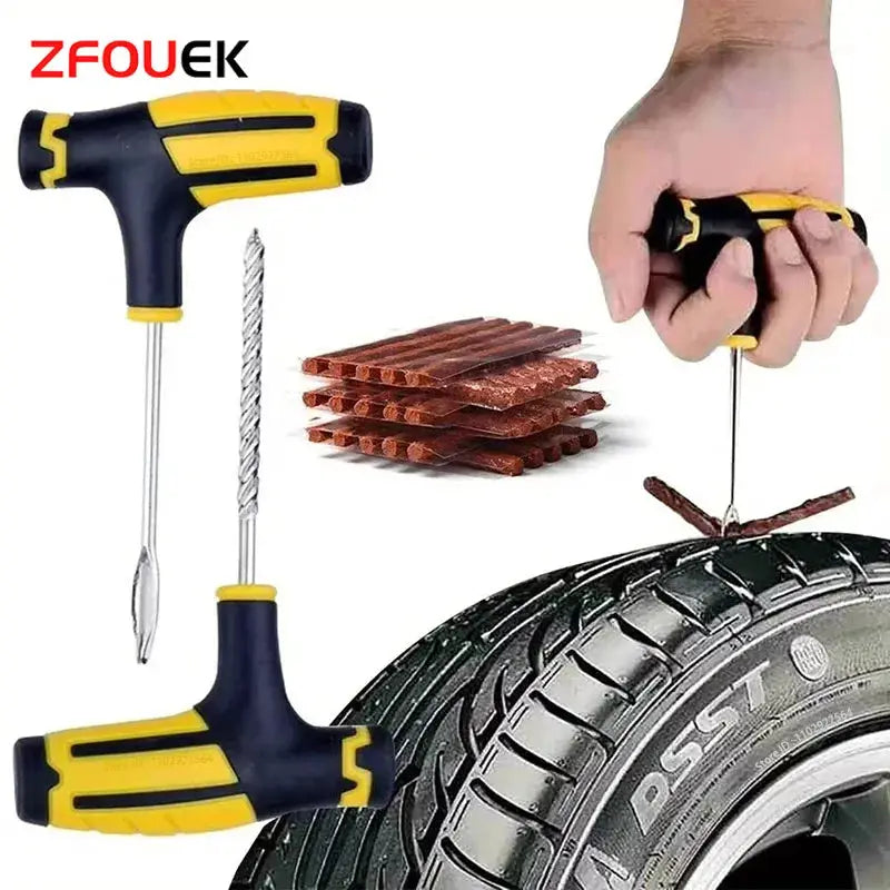 Tire repair tool kit by ZFOUEK with tubeless plug rods and rubber strips