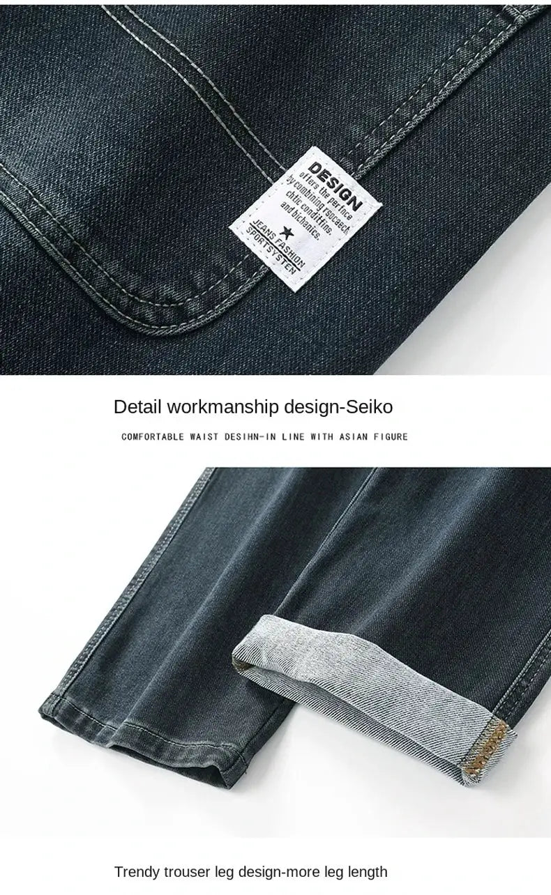 Men's baggy denim jeans with wide-leg straight fit in dark indigo with rolled cuffs