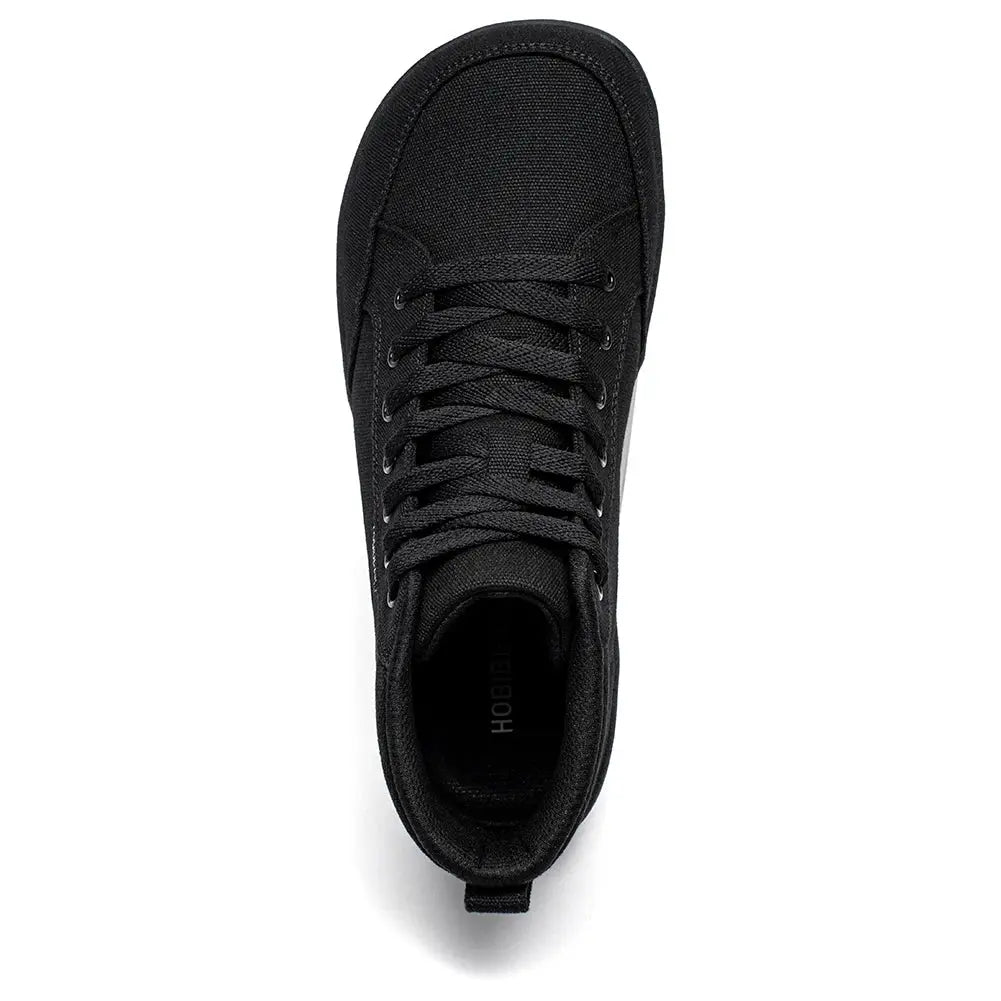 HOBIBEAR black canvas mid-top sneaker, lace-up, unisex, wide toe box