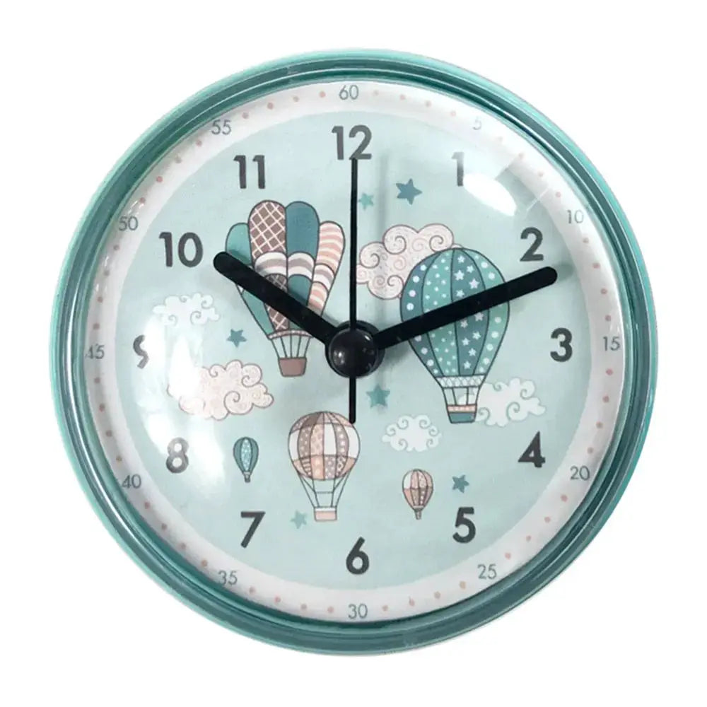 Mini Sucker Wall Clock, teal round 7cm waterproof anti-fog with hot-air balloon dial