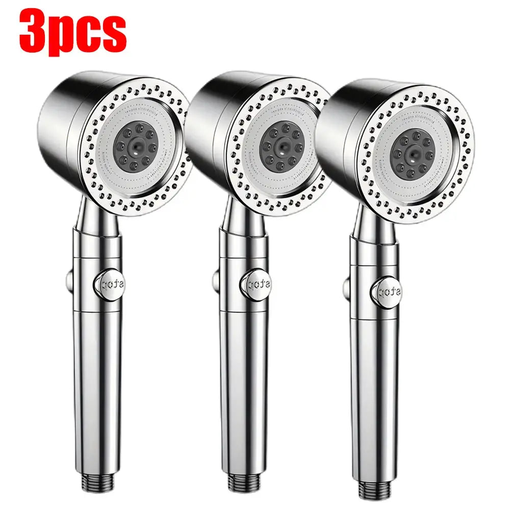 Chrome handheld shower heads in a 3-piece universal set