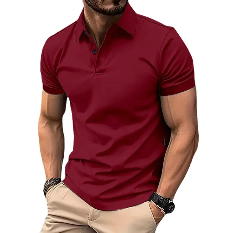 Summer Mens Solid Color Polo Shirt Short Sleeve Lapel Button T Shirt Lightweight Casual Streetwear For Jogging Top