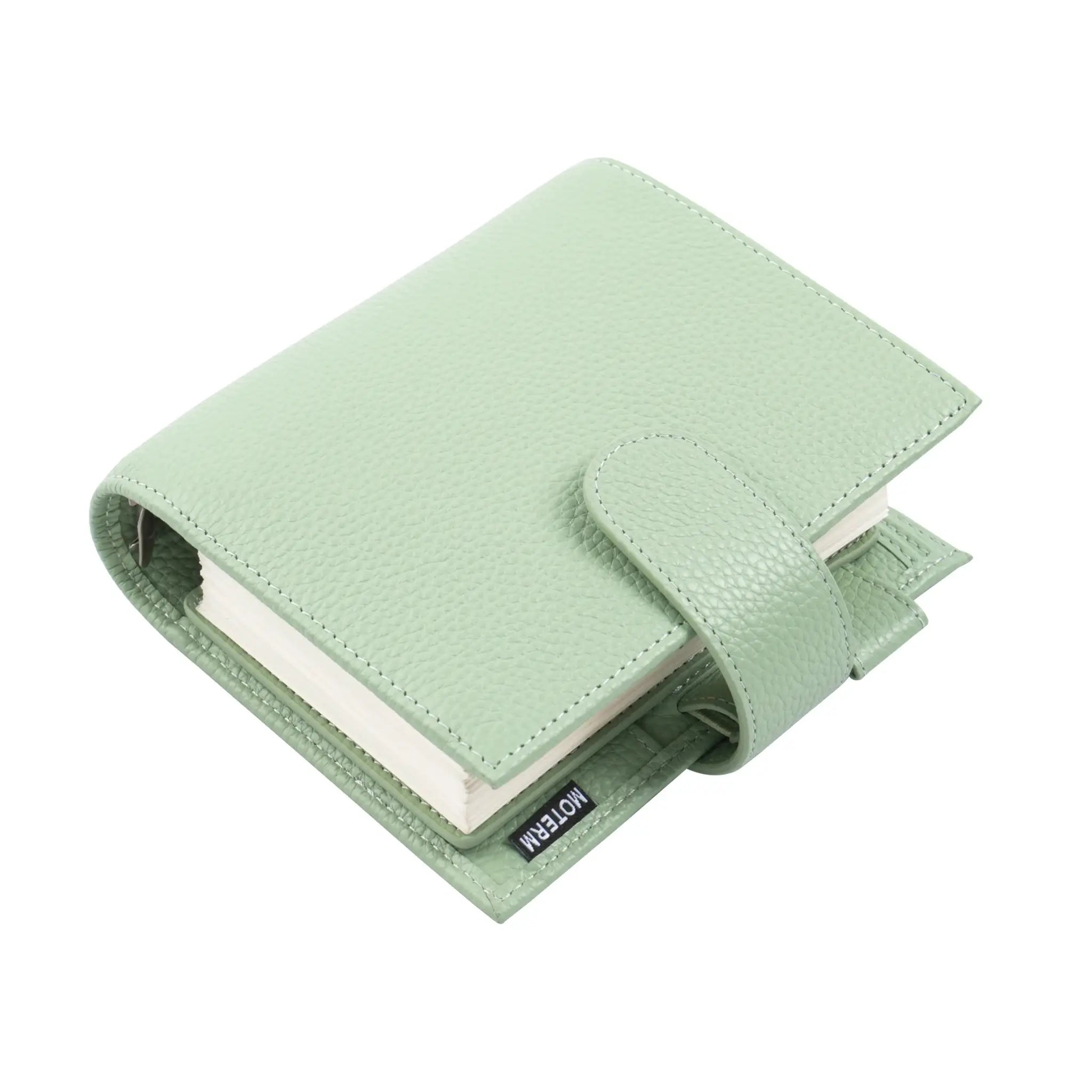 Moterm Luxe 2.0 pocket planner in mint pebble-grain leather with strap closure; Simples Market.