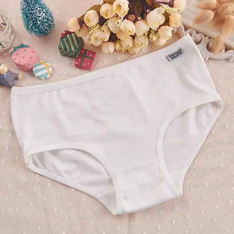 White cotton women's briefs; breathable solid-color panties.