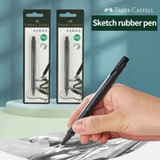 Faber-Castell retractable eraser pencil in black and silver, two boxed erasers on display