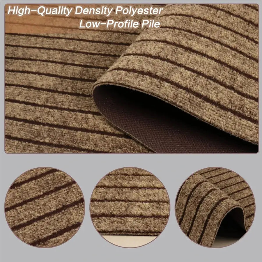 Simples Market polyester striped kitchen floor mat, low-profile pile, brown, non-slip and anti-fouling.