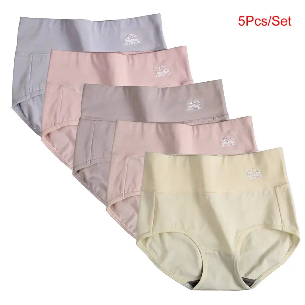 5-pack women's cotton high-waisted underwear by Simples Market in pastel tones