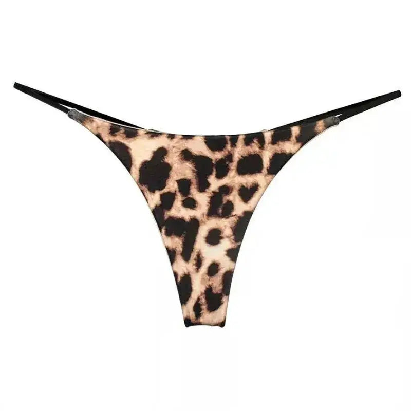 Leopard print thong G-string with low-rise cut and thin black side straps