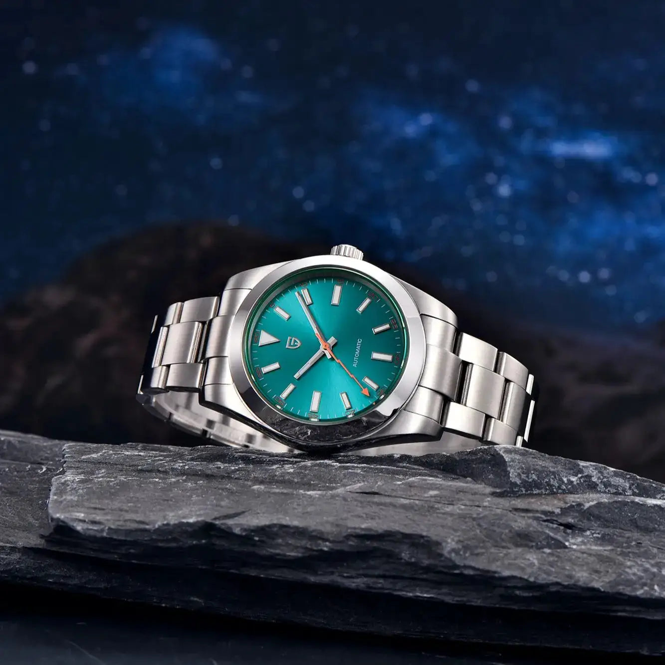 Pagani Design men's stainless steel automatic watch with teal dial and sapphire glass