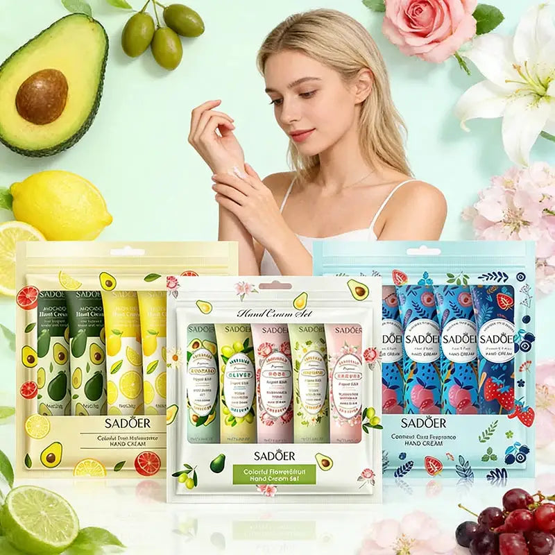5 Piece Sadoer Fruit Plant Fragrance Hand Cream Set For Moisturizing Repair And Dryness Protection