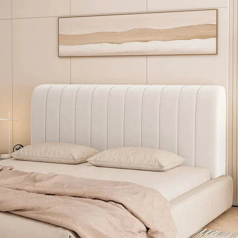 Headboard cover Queen size stretch velvet slipcover by Simples Market in white, dustproof for upholstered beds.