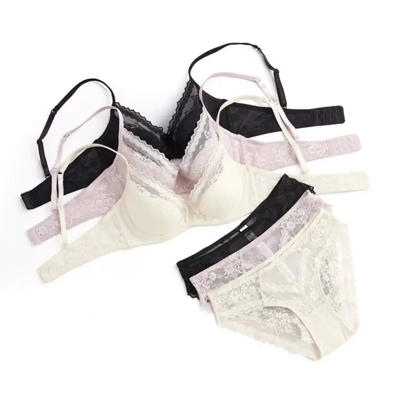 Summer Lace Embroidery Lingerie Set Breathable Push Up Bra Briefs