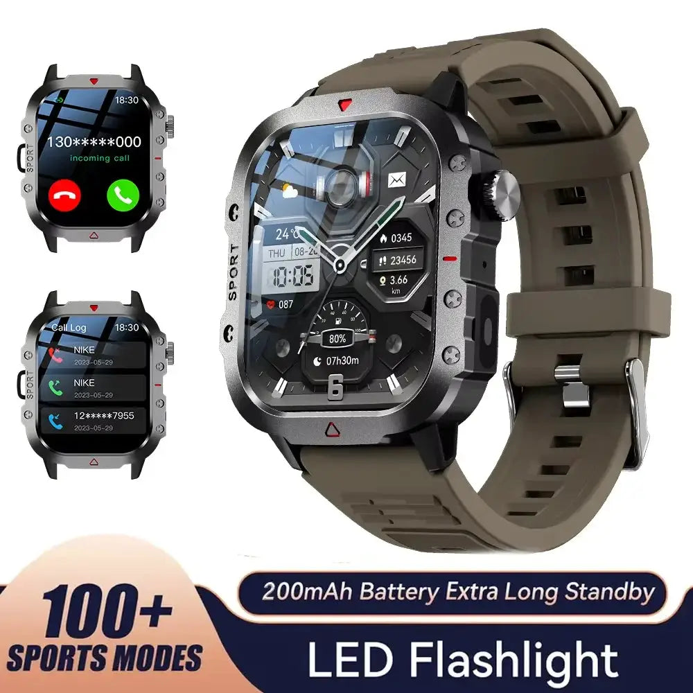 LAXASFIT Rugged Military Outdoor Smartwatch With 2.01 Inch HD Touch Screen And Voice Bluetooth Calling