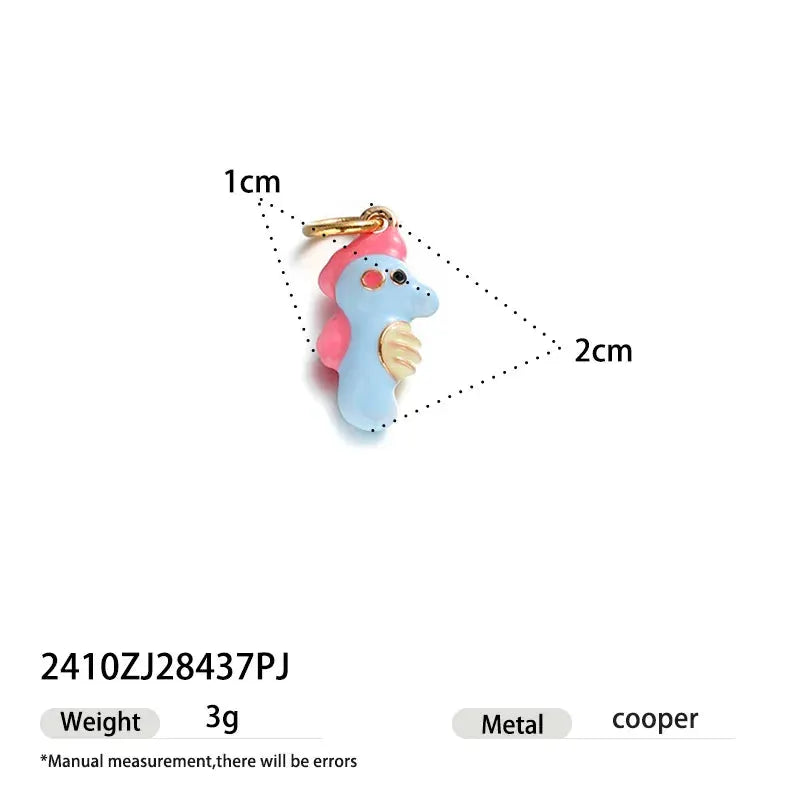 Simples Market cartoon dinosaur pendant earring; blue enamel dino with pink crest and gold-tone hoop