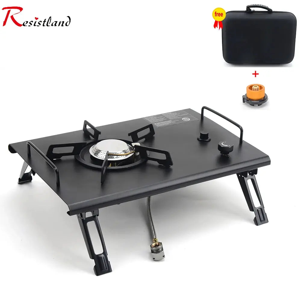 Camping Folding IGT Wood Table With Gas Stove Portable Lightweight Camp Bbq Grill Table For Outdoor Picnics Fishing