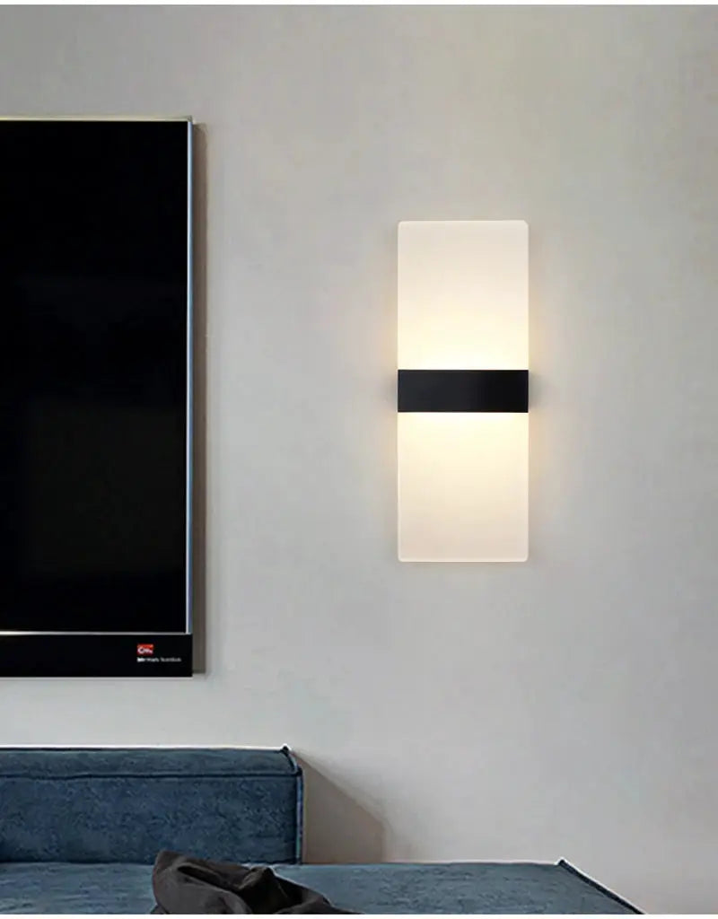 LED acrylic wall light; vertical long style with frosted panels and a black central band for indoor use