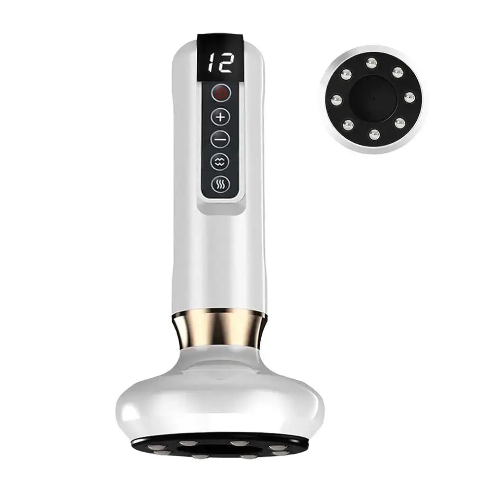 White handheld electric anti-cellulite massager with hot compress and suction cup head
