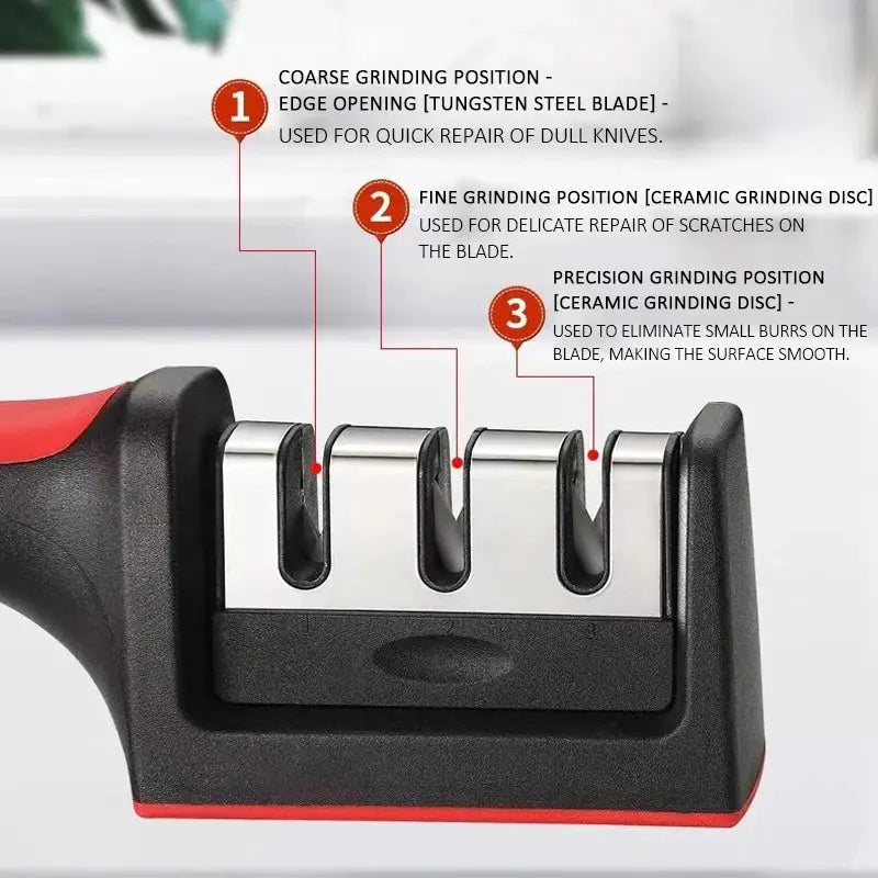 Kitchen Three Quarter Segment Knife Sharpener Stainless Steel Hand Held Sharpening Stone Black