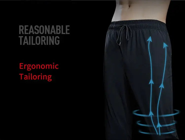 SONECHOKI men's black calf-length running pants, loose sport trousers with blue arrow print and quick-dry fabric