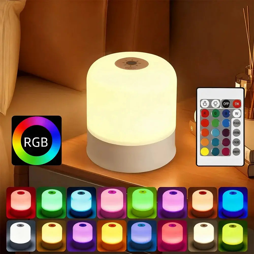 LuminaGlow LED Night Light Dimmable Lamp Rechargeable Or Plug In RGB Touch Control For Bedroom Bedside Reading