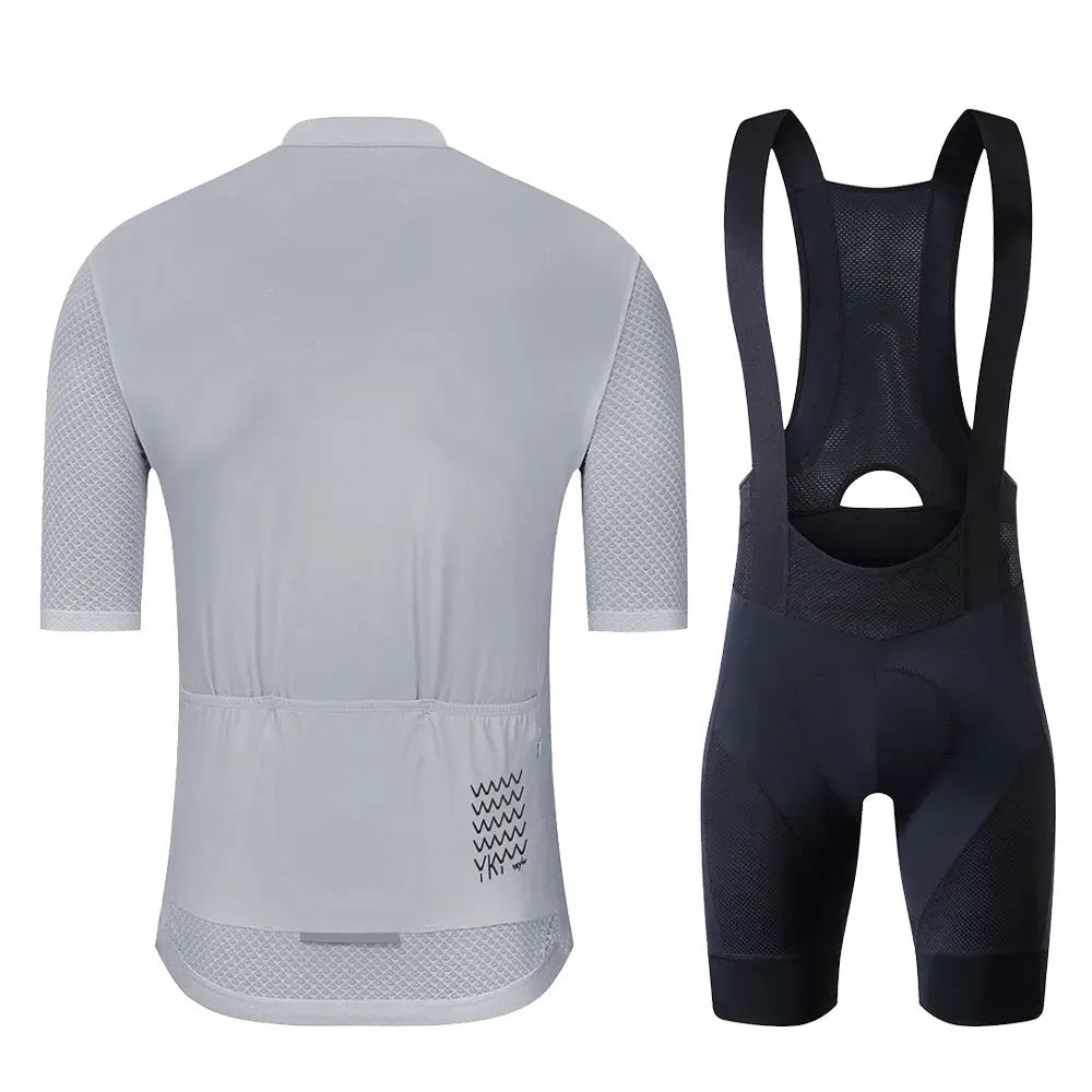 YKYWBIKE cycling jersey set with light gray jersey and black bib shorts Simples Market