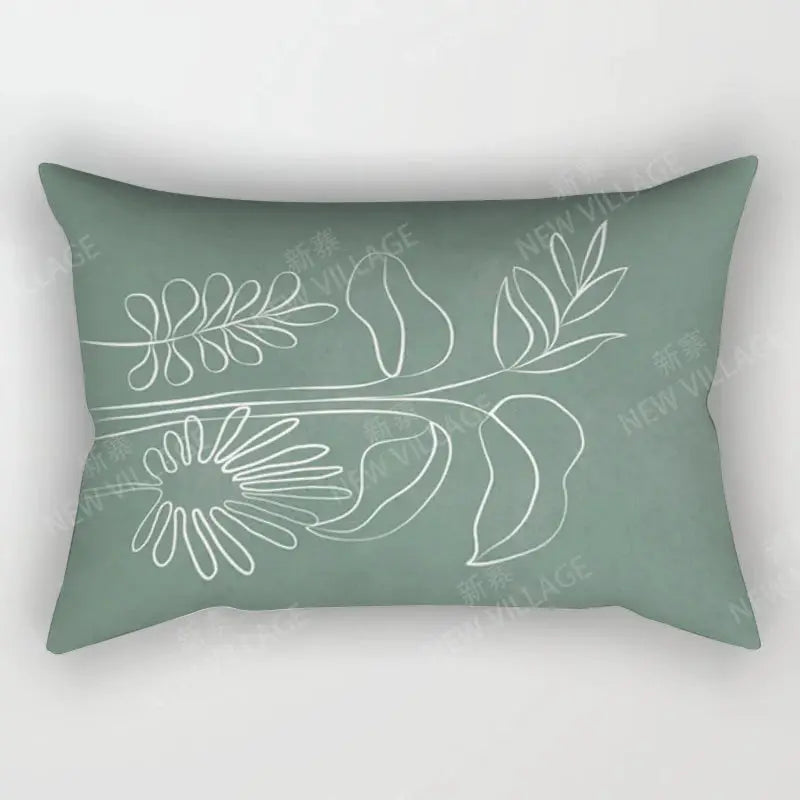 Nordic fall throw pillow cover 30x50 in sage green with white abstract leaf line art, modern geometric boho style, Simples Market