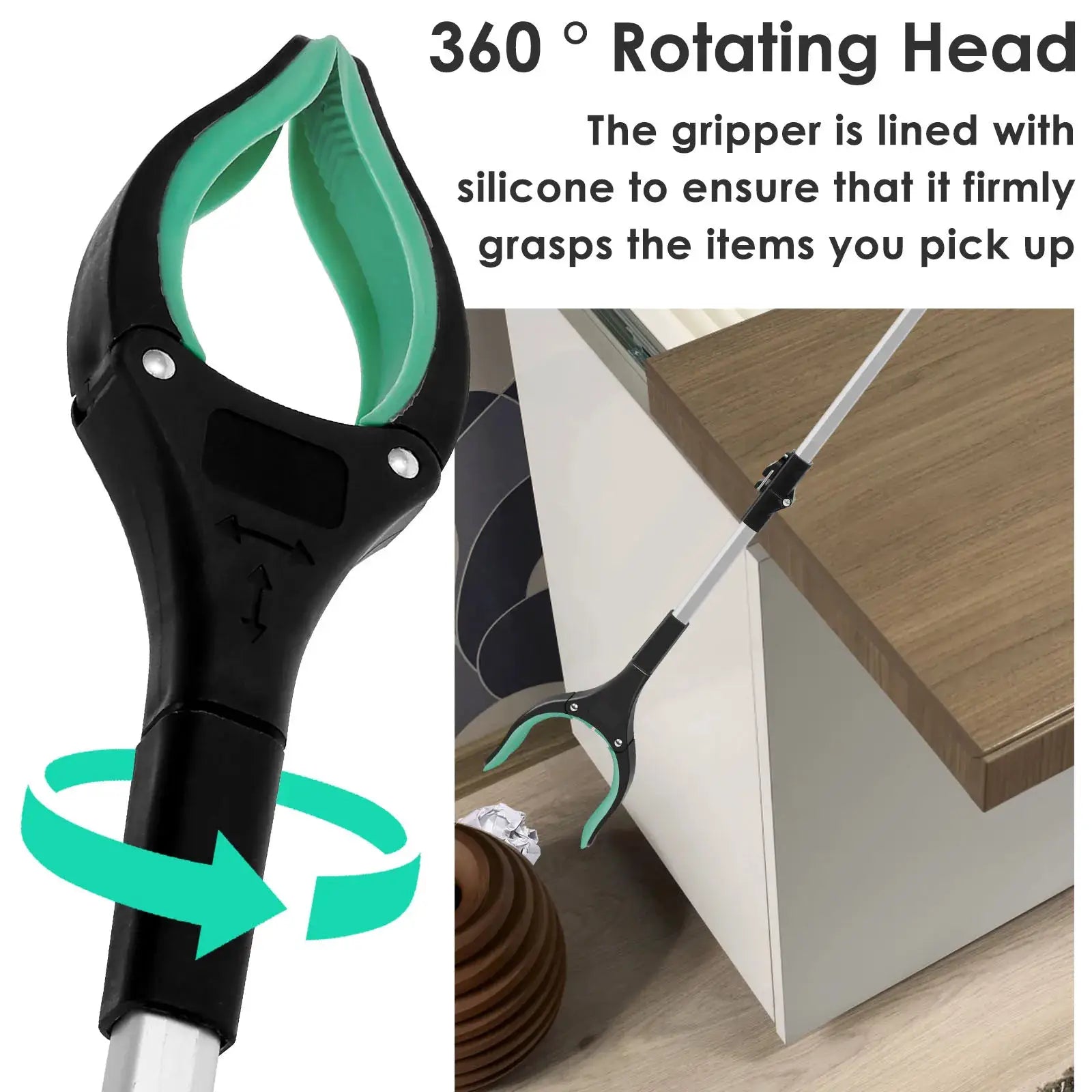 Foldable gripper extender litter picker by Simples Market with non-slip green jaw
