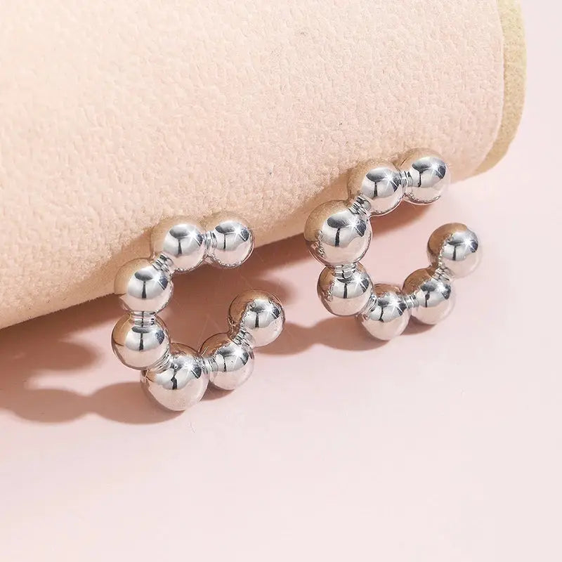 Simples Market Punk Vintage 3Pcs C-shaped ear clips with silver-tone round beads for non-pierced ears