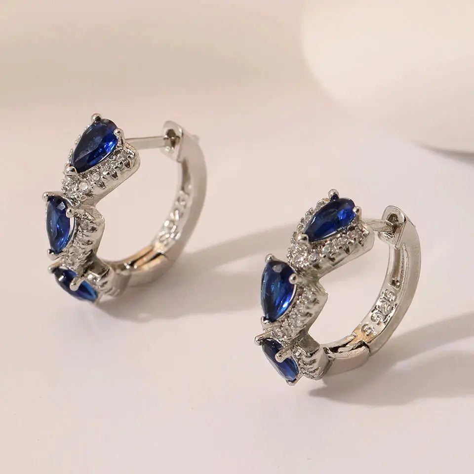 ZAKOL Pear Blue CZ Circle Hoop Earrings For Women Silver Tone Jewelry Wedding Party Accessories