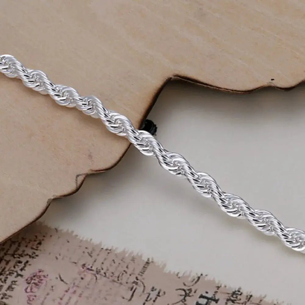 Silver Plated Twisted Rope Bracelet For Women And Men Unisex Fashion Jewelry 8 Inch Lobster Clasp - Simples Market