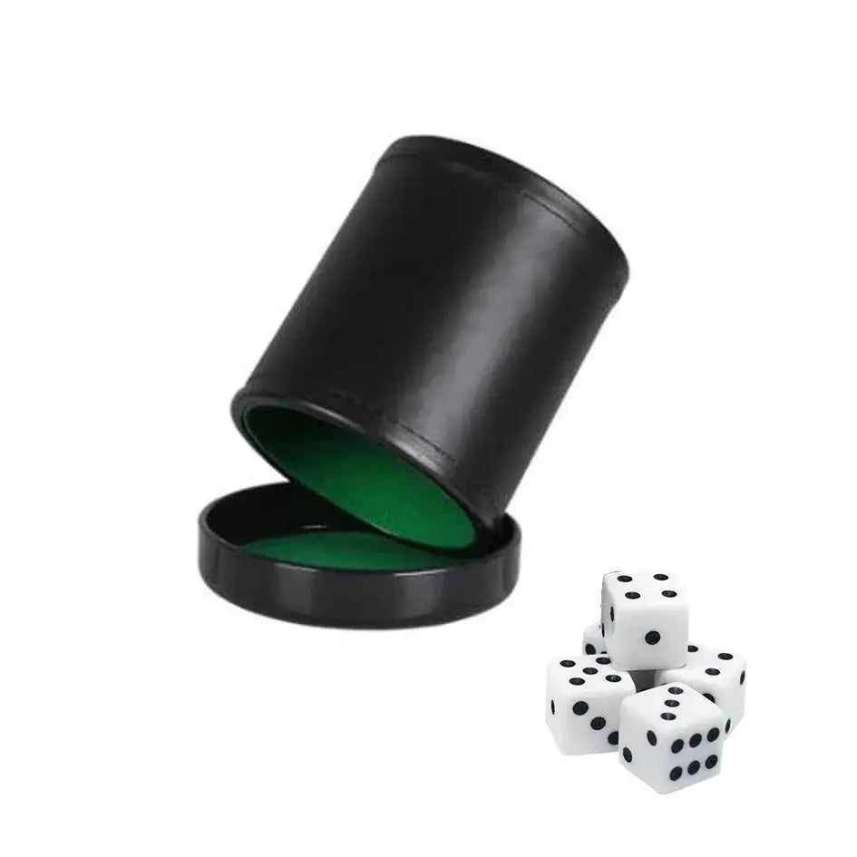 Leather Dice Cup With Lid Green Red Lining Interior Quiet Shaking For Liars Dice Farkle Yahtzee Includes 5 Dice