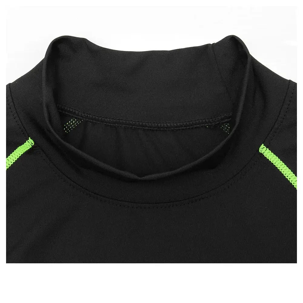 Men's black quick-dry long-sleeve compression shirt with neon-green shoulder accents by Simples Market