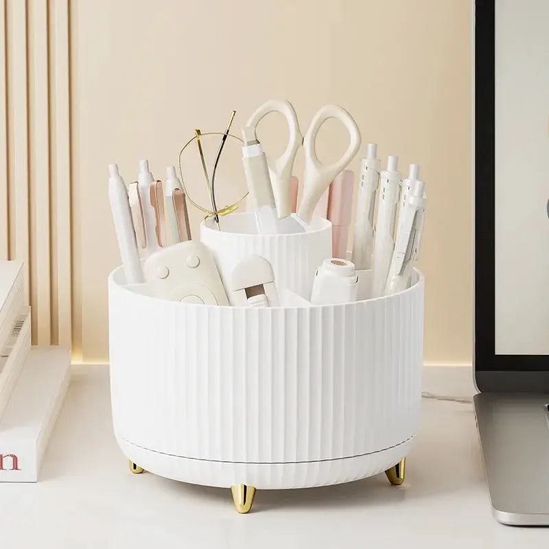GlamBox 360 Rotating Makeup Desktop Storage Box Organizer Large Capacity Keeps Brushes Lipsticks Accessible