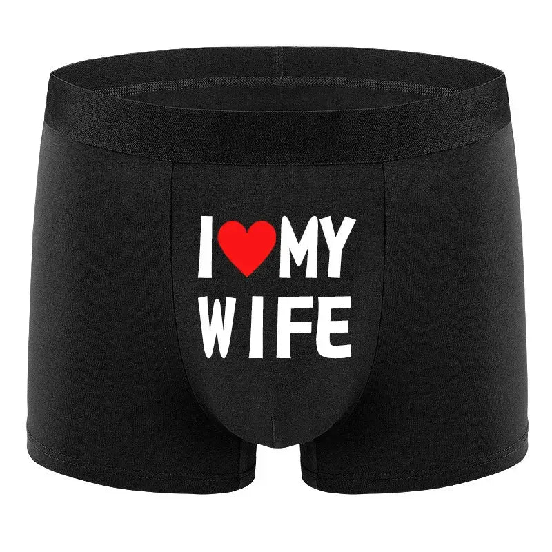 2024 New Style Mens Boxer Briefs Black Breathable Underwear With I Love My Wife Print