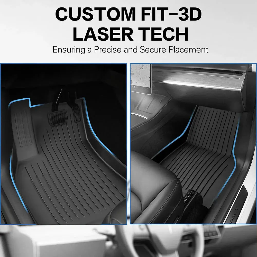 Simples Market black all-weather Tesla Model Y floor mats with blue edge trim (2 front mats)
