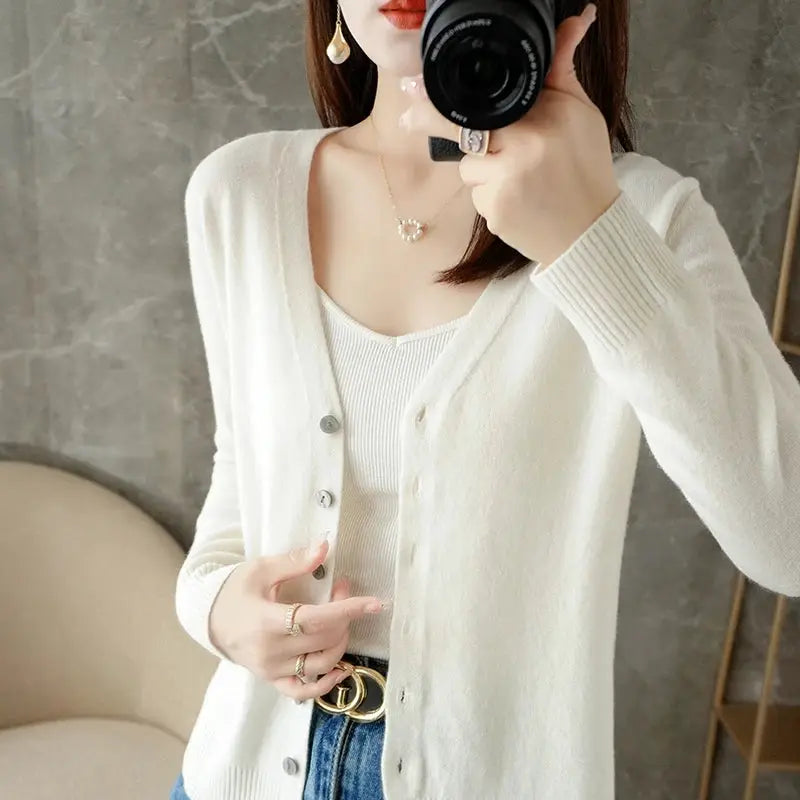 Zhi D035 V Neck Loose Knit Cardigan For Women Warmth And Daily Comfort For Autumn And Winter
