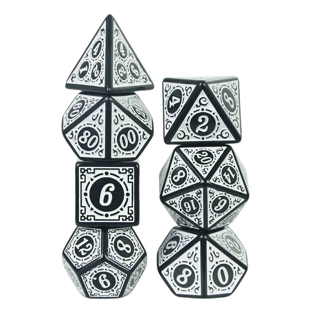 DNDGame Polyhedral Dice Set With Textured Pattern 7 Piece D4 D6 D8 D10 Percentile Die D12 D20 For RPG Tabletop Games