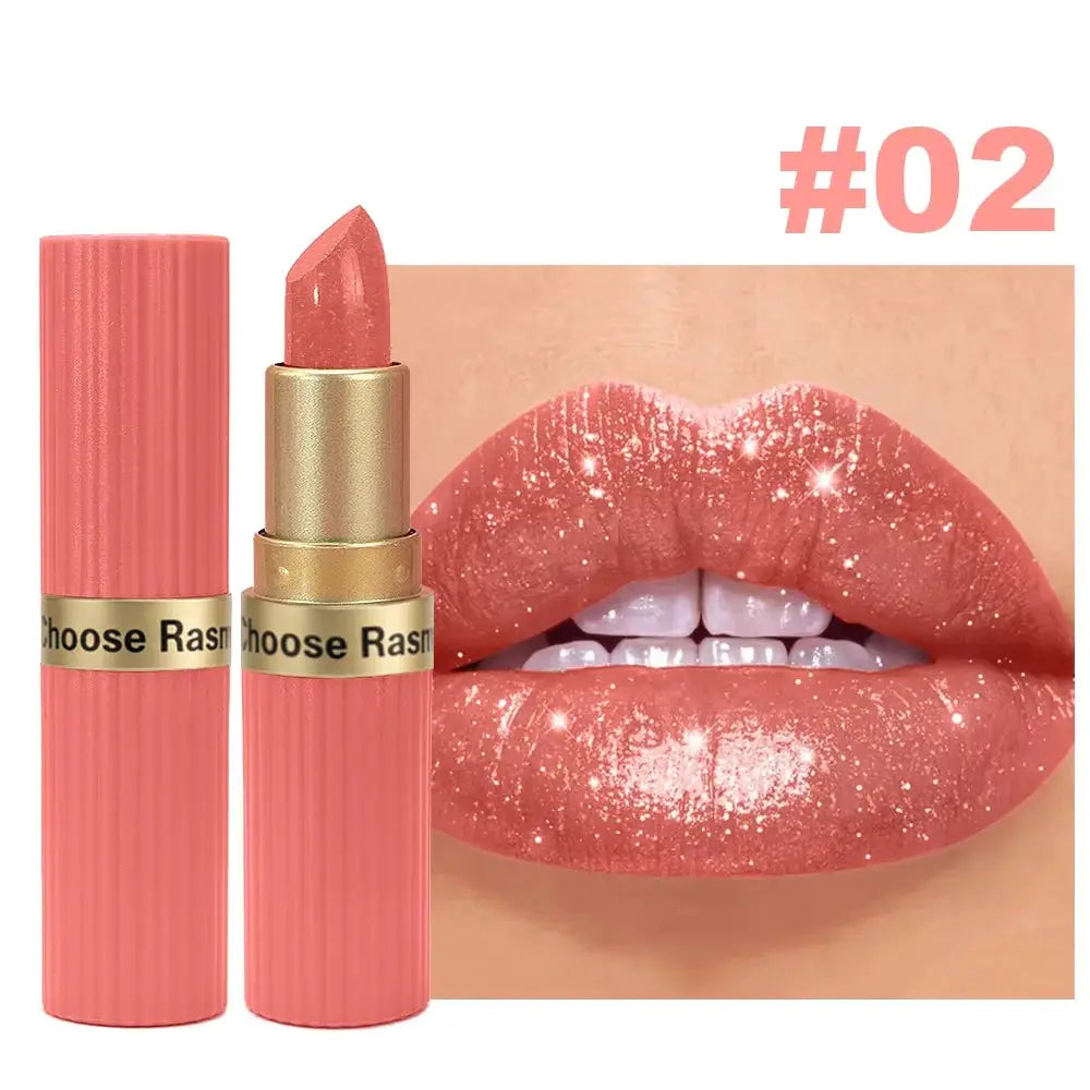 LuxeGleam Pearlescent Pink Glitter Velvet Lipstick Metallic Waterproof Long Lasting Matte Shimmer Finish