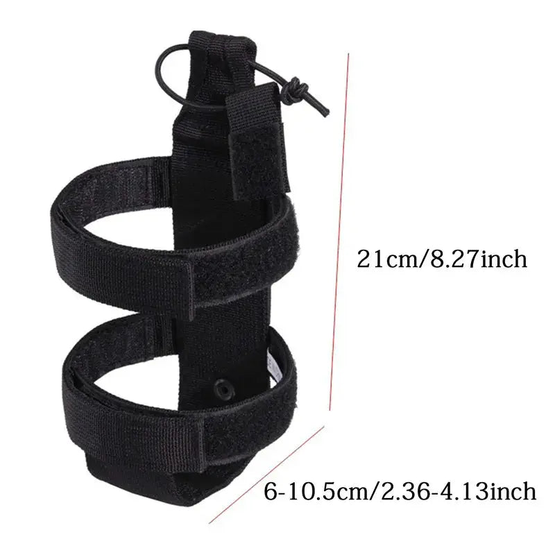 Molle water bottle pouch by Simples Market, black nylon bottle carrier with adjustable Velcro straps.
