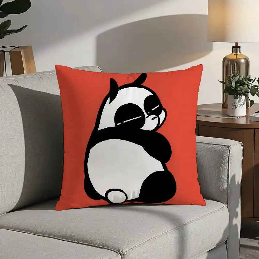 P Chan Ranma cartoon pillow cover by Simples Market; orange double-sided plush cushion with panda artwork.
