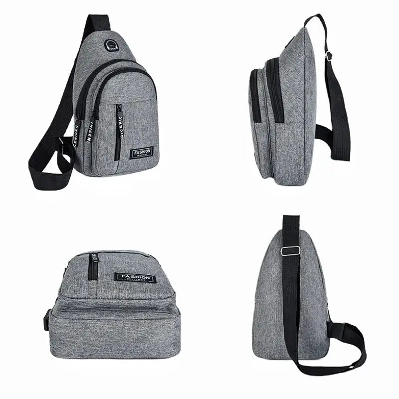Simples Market multifunctional chest bag in gray Oxford cloth with multiple zip pockets and black shoulder strap