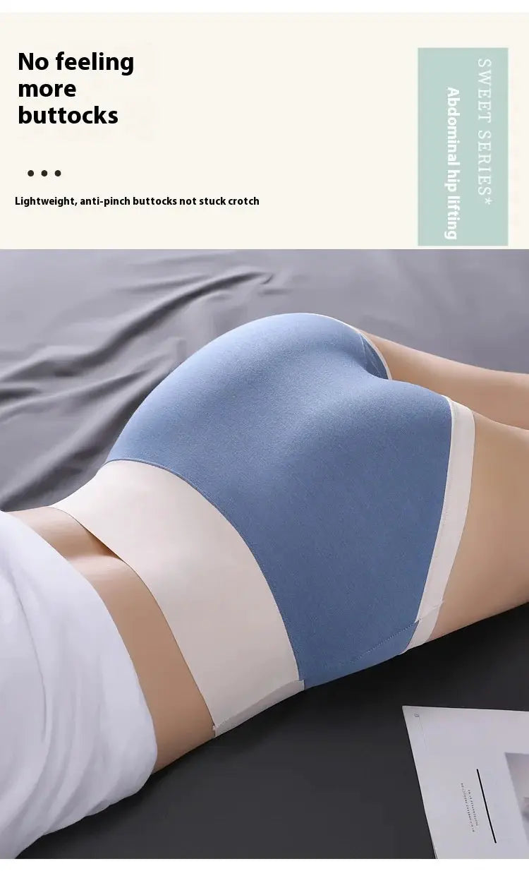 Simples Market women's blue modal high-waisted tummy-tuck triangle panties with white waistband
